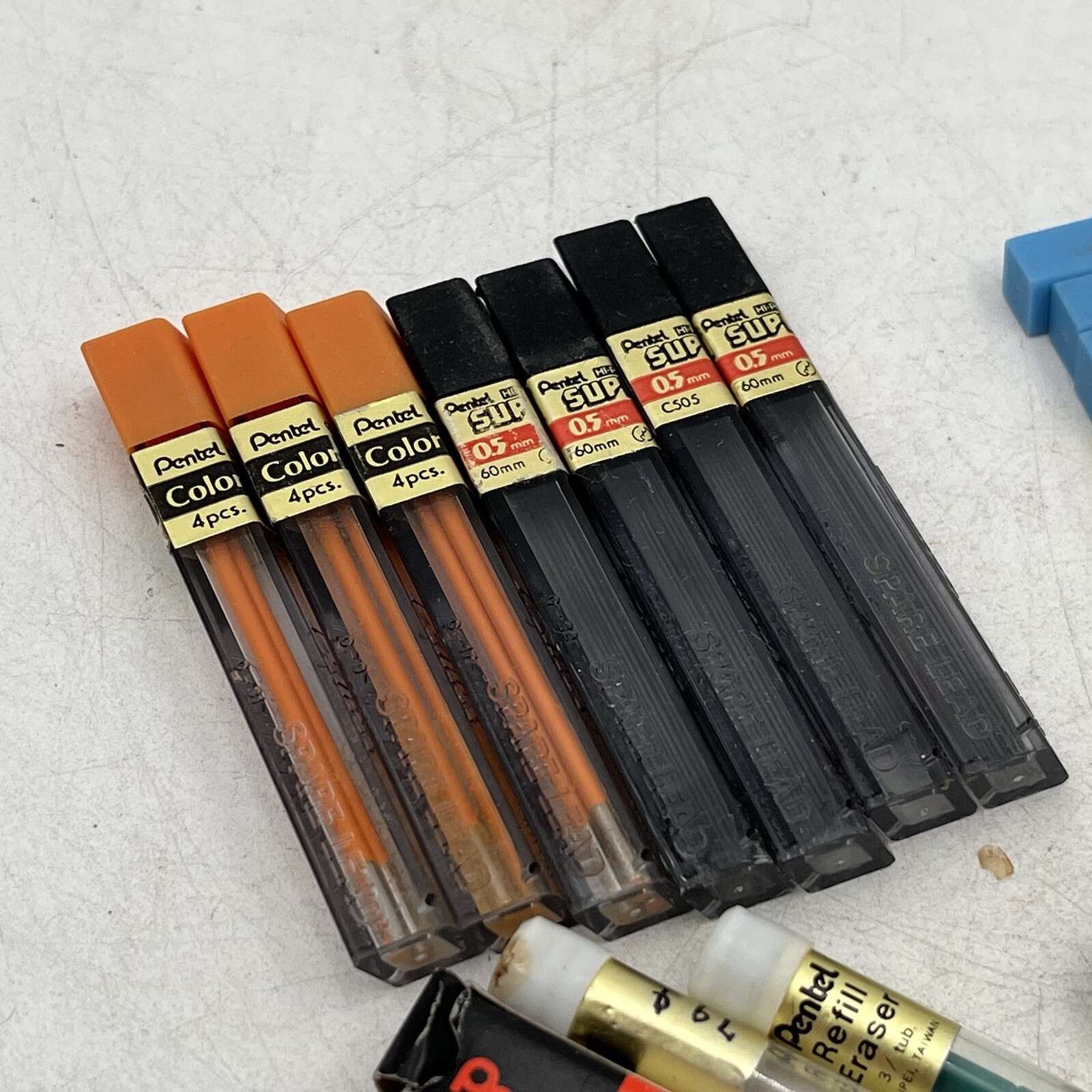 15 TUBES PENTEL COLOR PENCIL LEAD REFILL COLORS Green Red Yellow Blue W/ Erasers