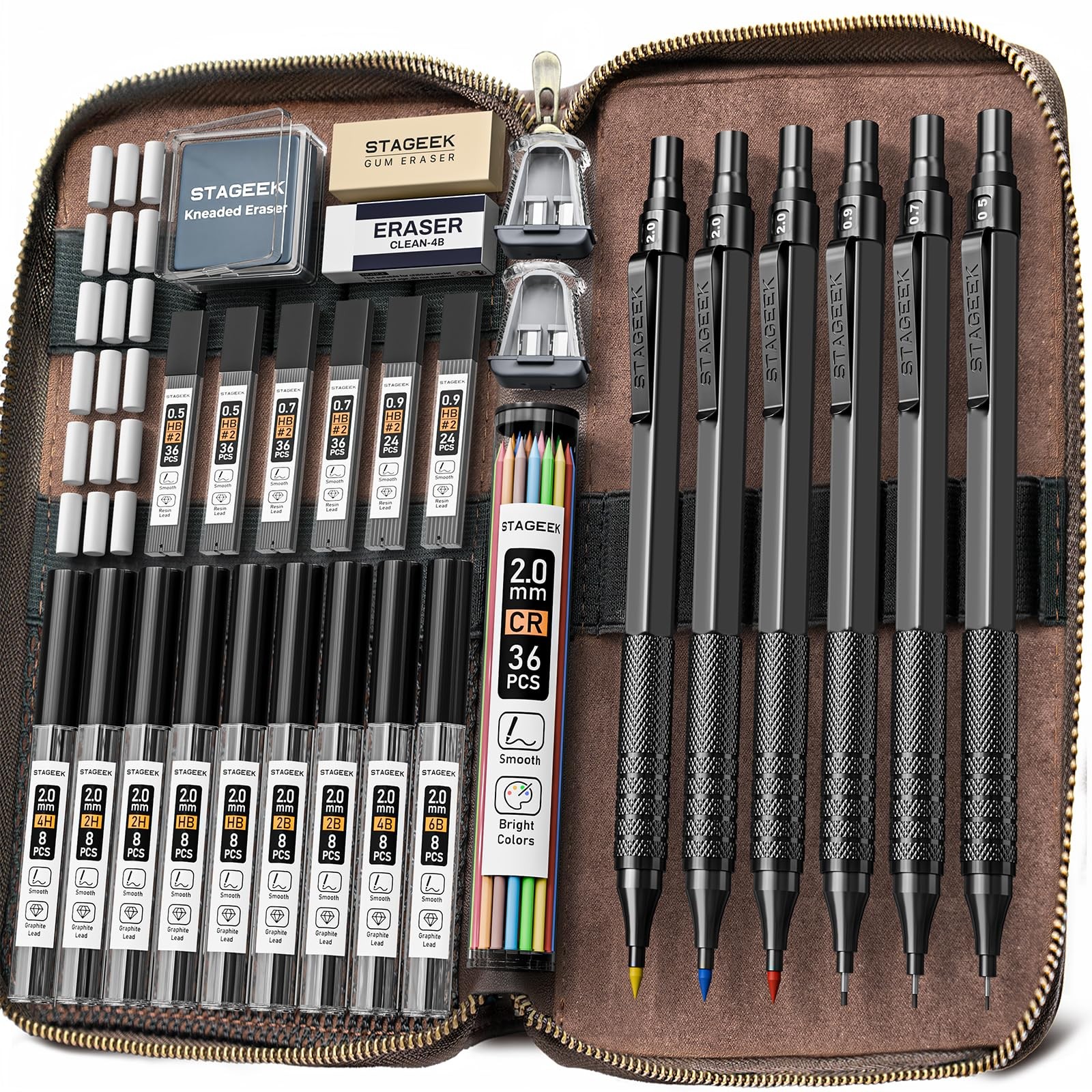 30 PCS Black Metal Mechanical Pencil Set 0.5/0.7/0.9/2.0mm Drafting Art