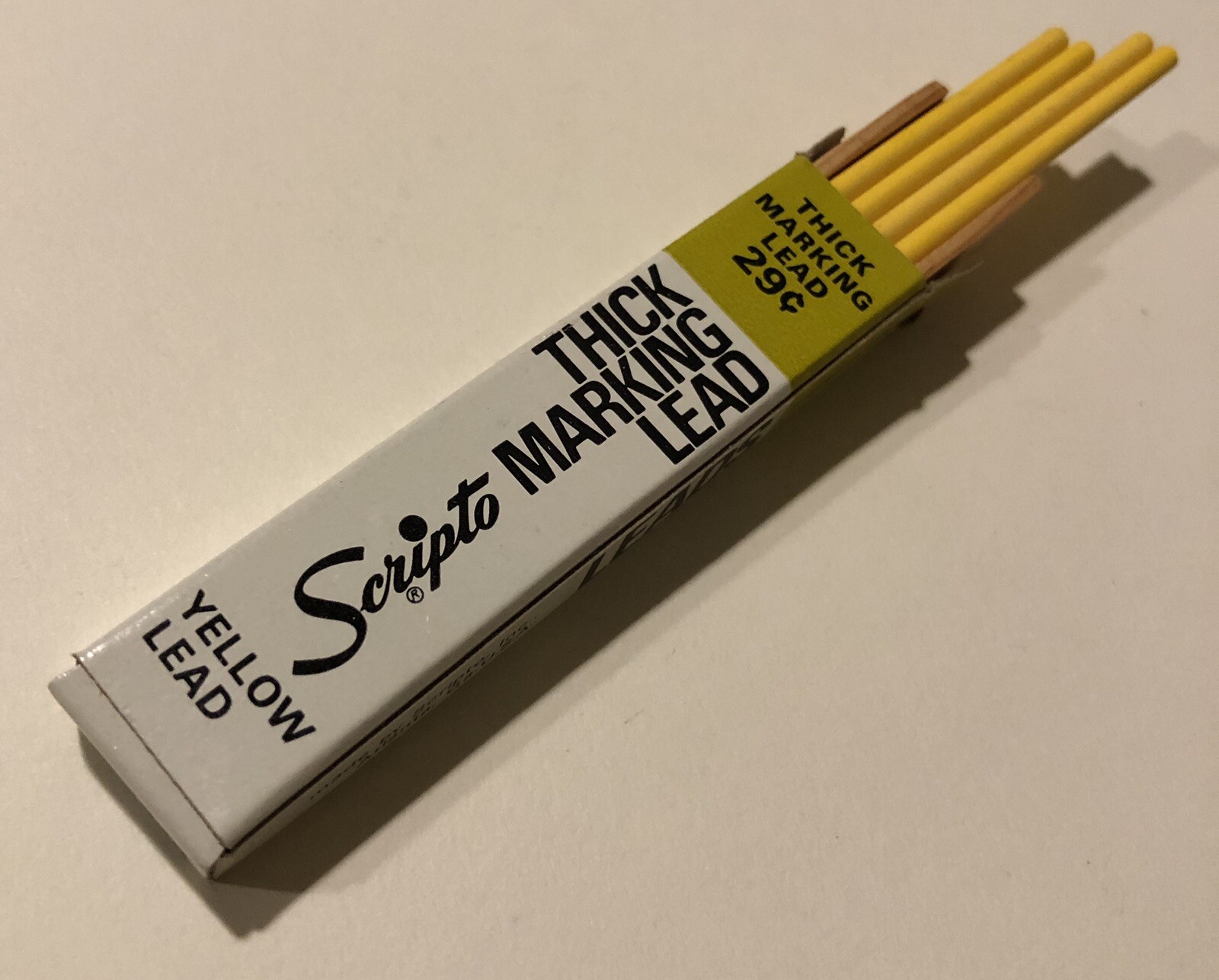Vintage Scripto Thick Yellow 3mm NOS Marking Pencil Lead 4 Pack USA