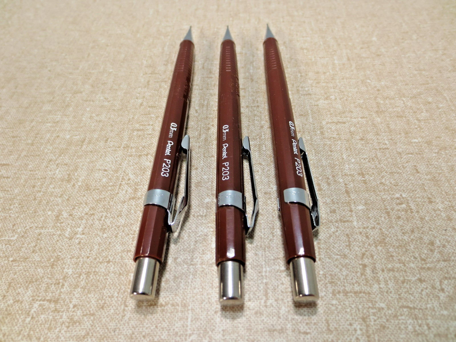 Three Vintage Pentel P203 0.3 mm Mechanical Pencils Brown Japan Tested
