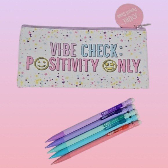 🩷 Pastel Pencil Case Set Vibe Check P😃SITIVITY ONLY Bic 0.7 Mechanical