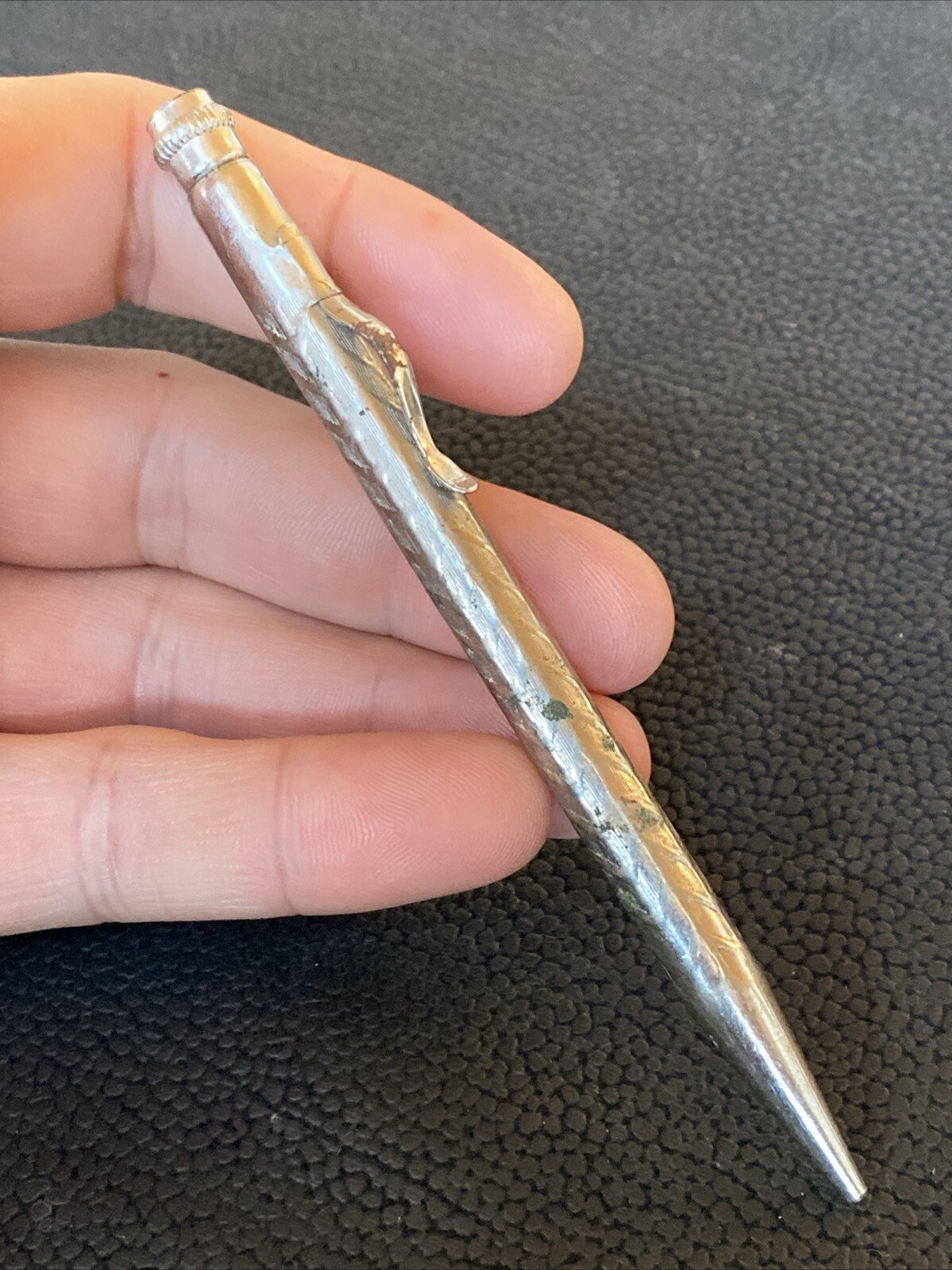 VTG 1920s/30’s Made In USA PAT’D Mechanical Pencil Silver Tone Twist Top AS IS