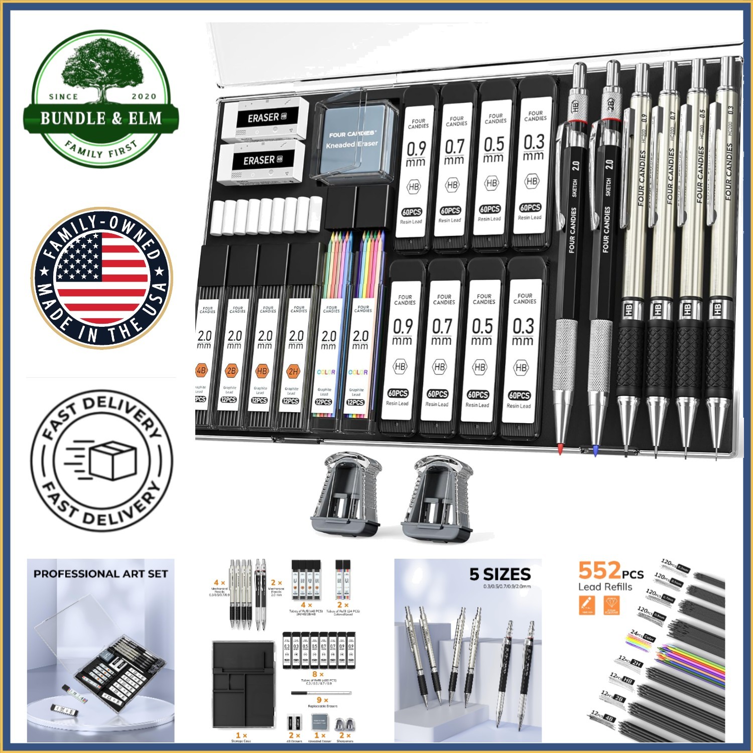 Durable Mechanical Pencil Set with Assorted Lead Types and Comfort Grip Design