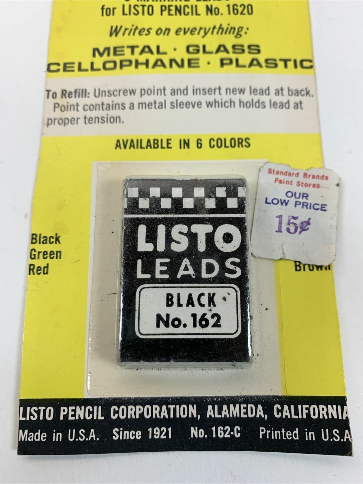 Vintage LISTO LEADS Black Refill Pencil No. 1620 in Package Brand New Sealed