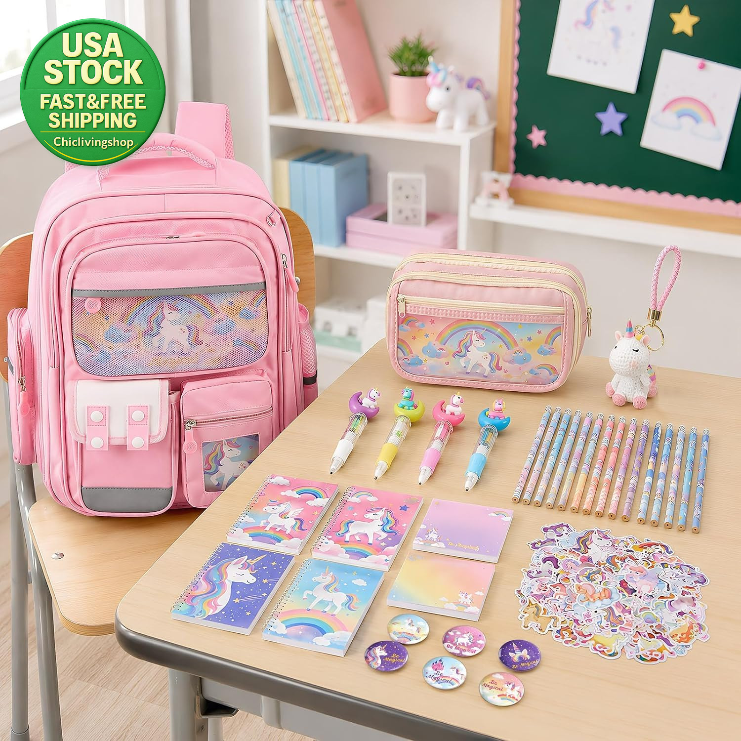 88PCS Unicorn Backpack Stationery Set School Supplies Kids Magical Gift Kit