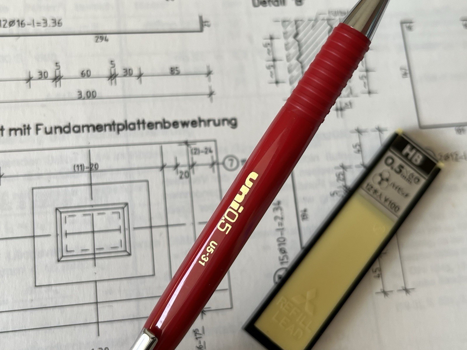 Vintage Mechanical Pencil MITSUBISHI UNI U5-31 :: Red :: 0.5 mm :: Japan :: NOS