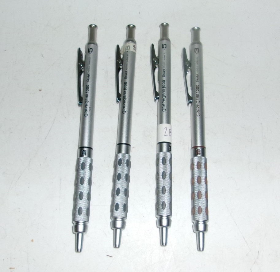 Pentel Graph Gear 1000 Mechanical Pencils Lot of 4 – 0.5mm & 0.3mm – Used Wear