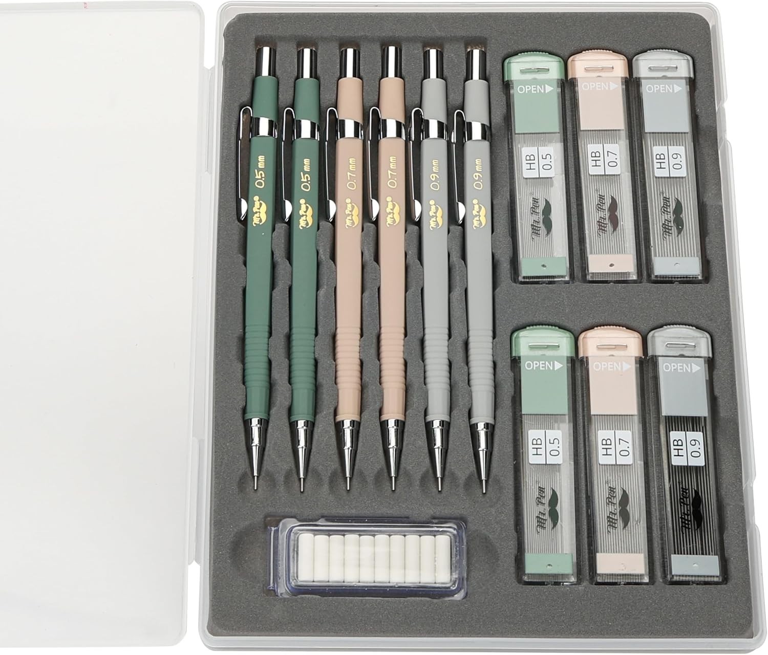 Mr. Pen Mechanical Pencil Set 0.5mm 0.7mm 0.9mm Refills Lead 6 Pack
