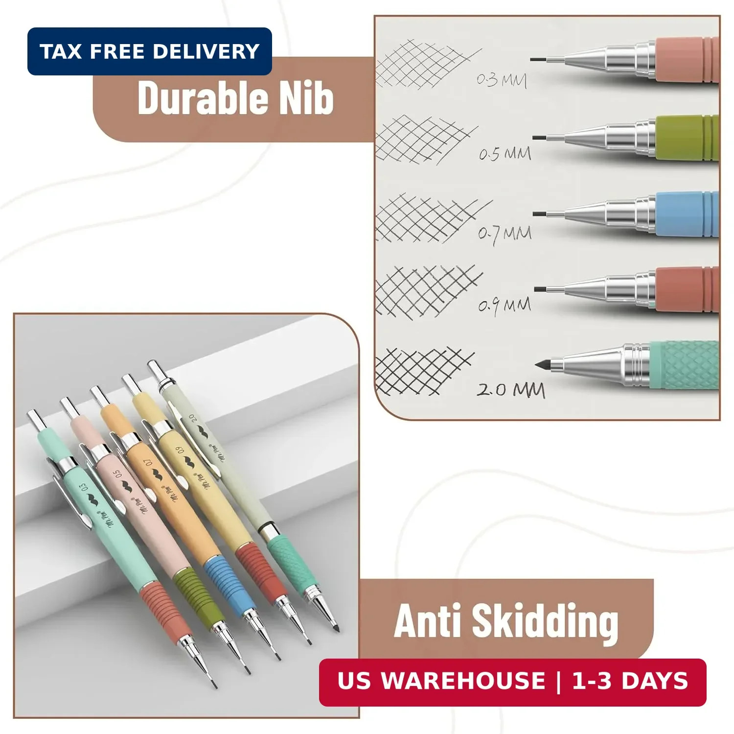 Mr. Pen- Art Mechanical Pencil Set, 5 Metal Mechanical Pencils (0.3, 0.5, 0.7, 0