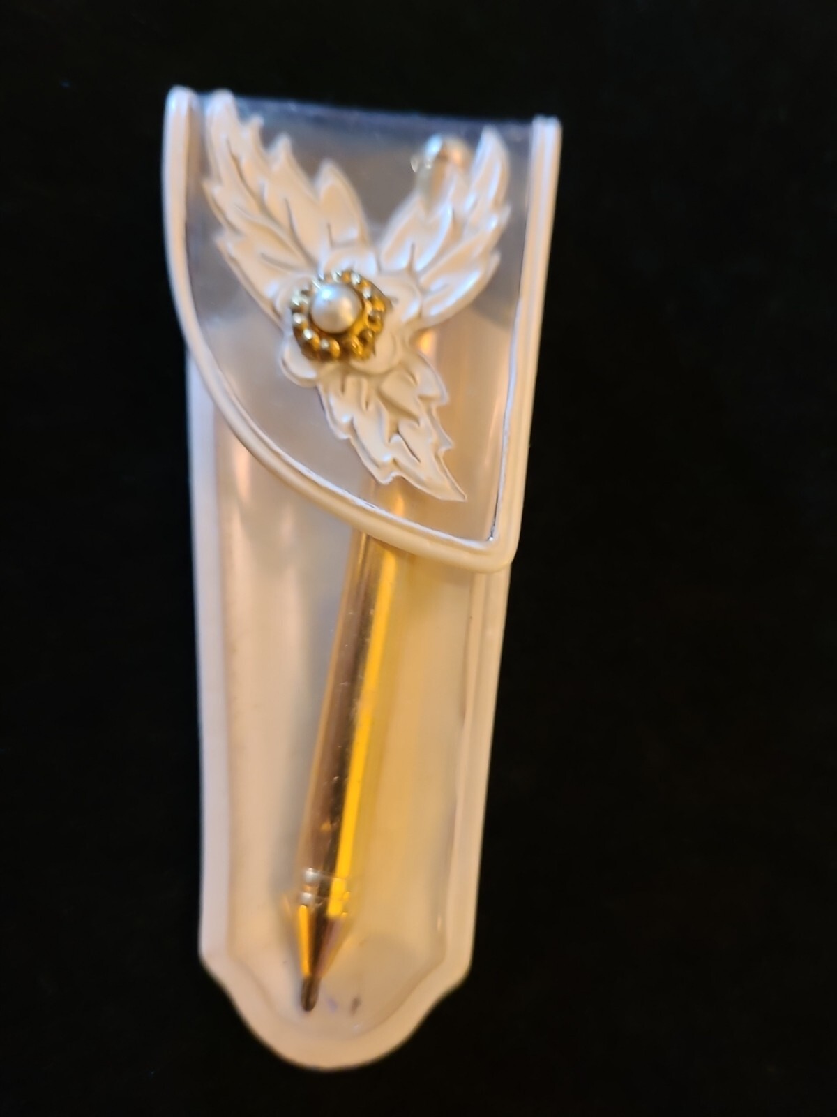 Vintage Mini Mechanical Lead Pencil In Case Goldtone With Faux Pearl Pencil