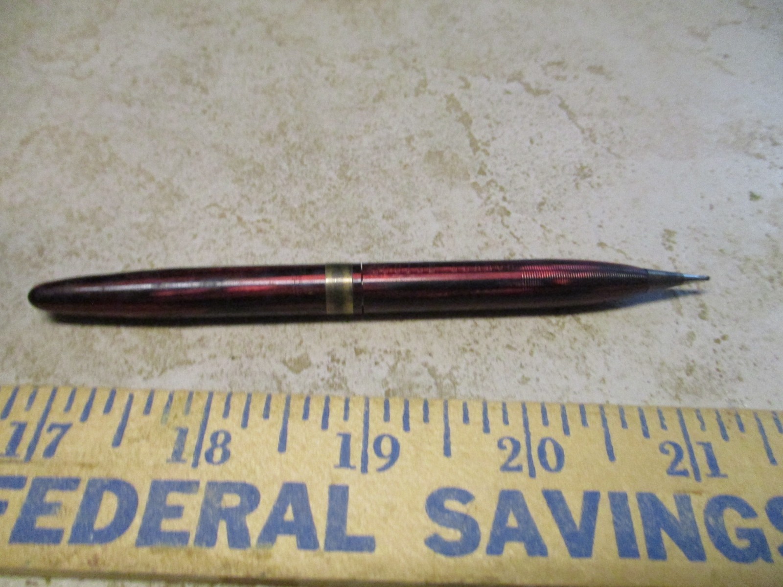 Sheaffer Balance Carmine Red Striated Mechanical Pencil w/Jeweler’s Band 1940’s