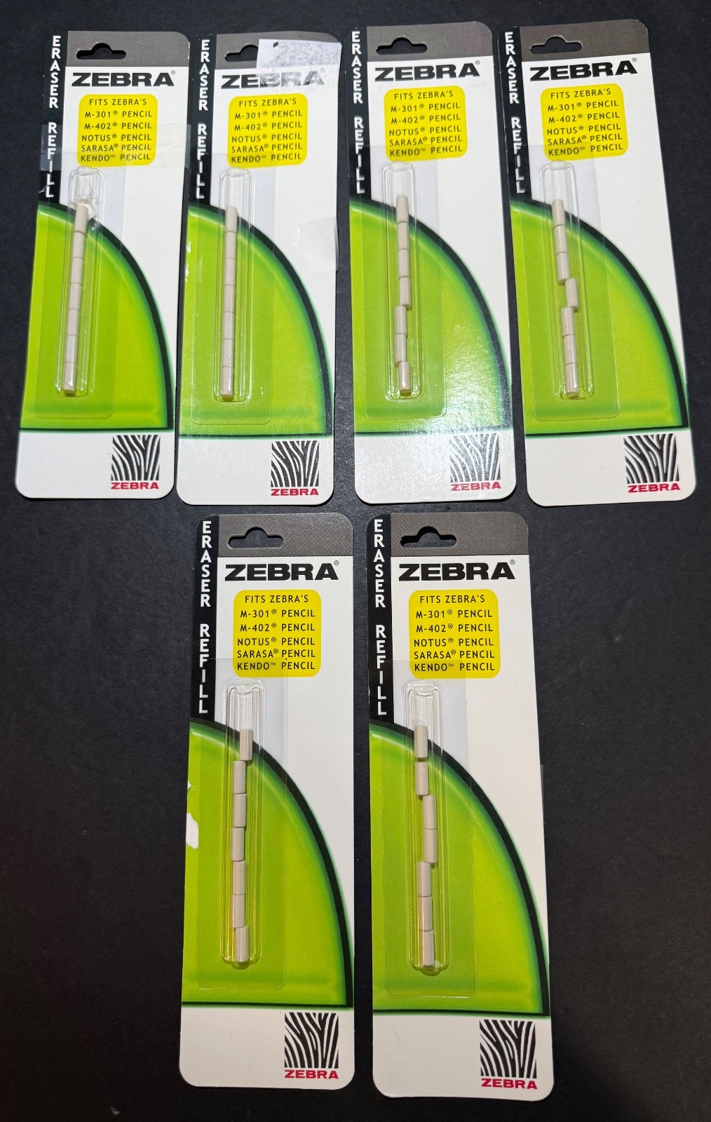Zebra Pencil Eraser Refill 7-count (6 Packs) Mechanical M-301 M-402 Brand New