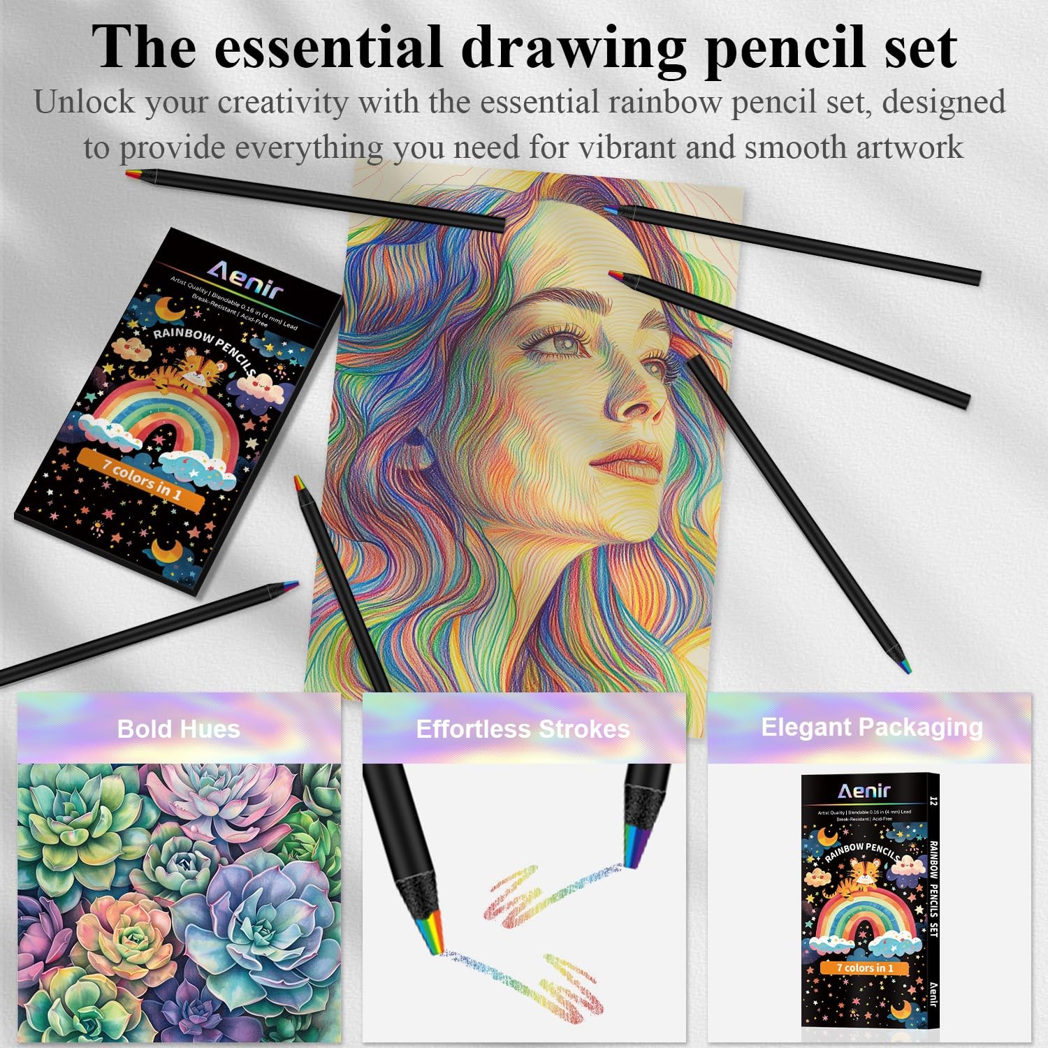 Aenir Valentines Day Gifts for Kids, 7 Color in 1 Rainbow Pencils Multicolor