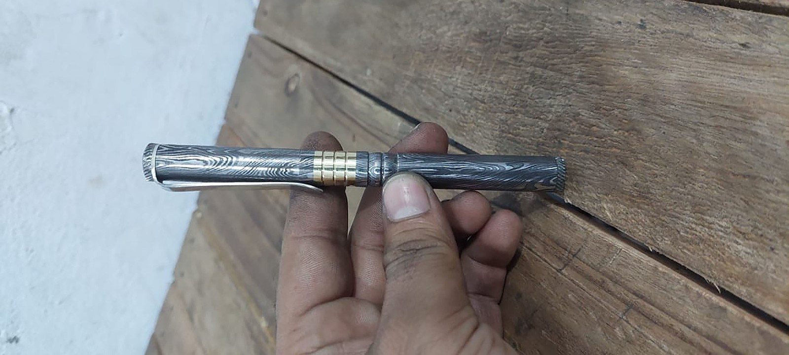 Handcrafted Lavish Damascus steel ballpoint pen with Brass Fittings. Best Gift
