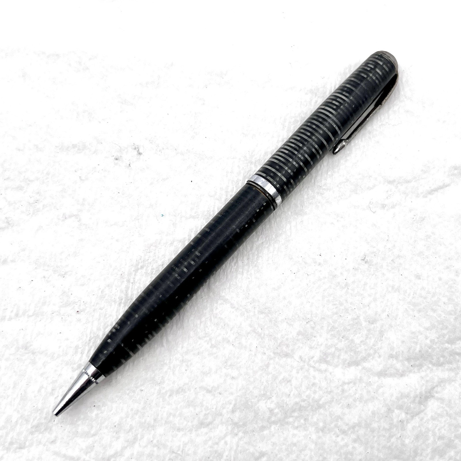 VTG Parker USA Gray Candy Stripe Silver Trim 4-5/8″ Mechanical Pencil SOLD AS IS