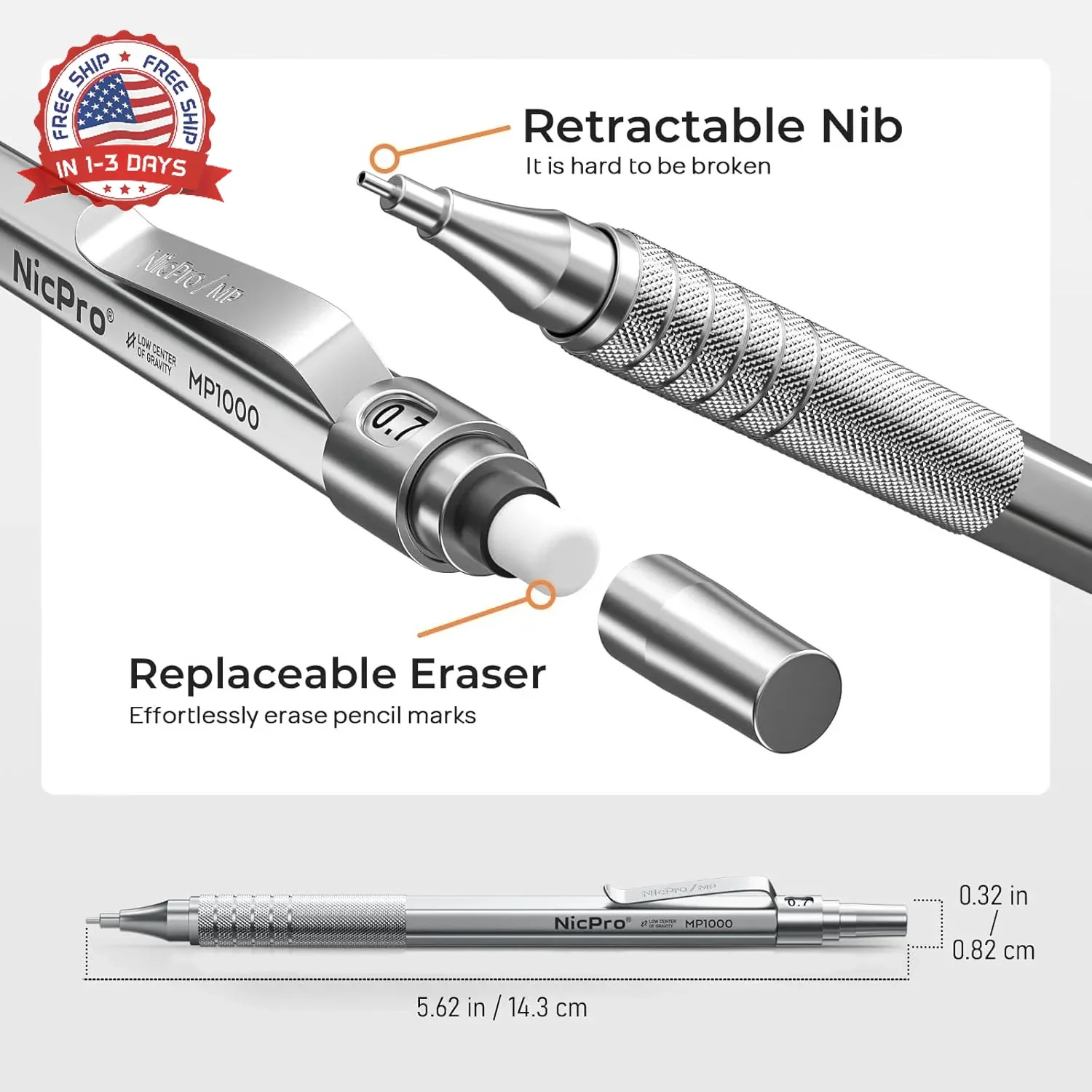 Nicpro 22PCS Metal Mechanical Pencil Set in Case, Art Drafting Pencil 0.5, 0.7,
