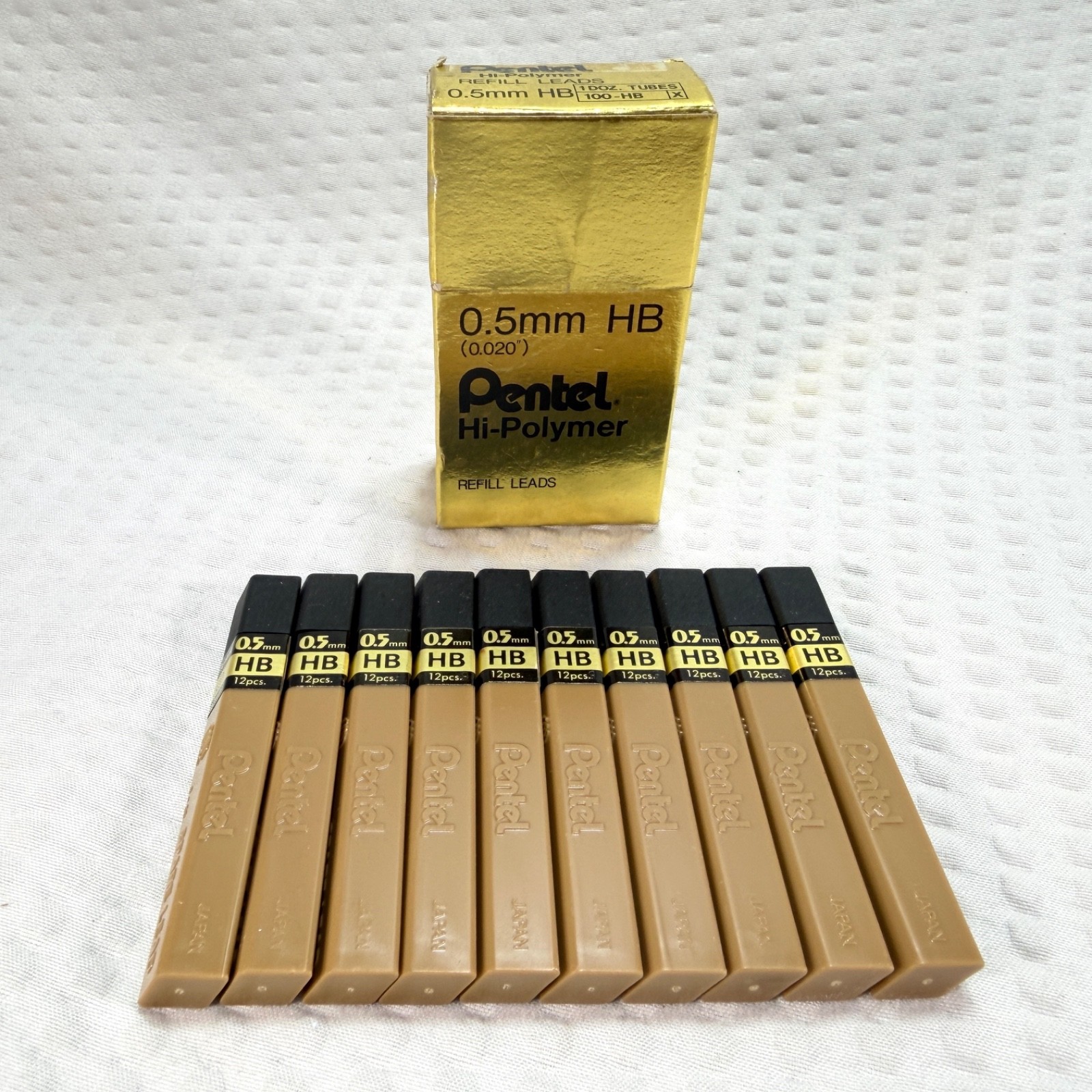 Set of 10 Tubes | Pentel Hi-Polymer 0.5mm HB | 10 x 12 (120) Refill Leads Japan