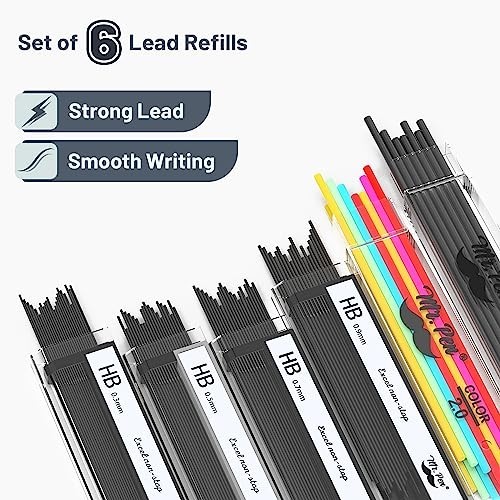– Metal Mechanical Pencil Set with Lead and Eraser Refills, 5 Sizes