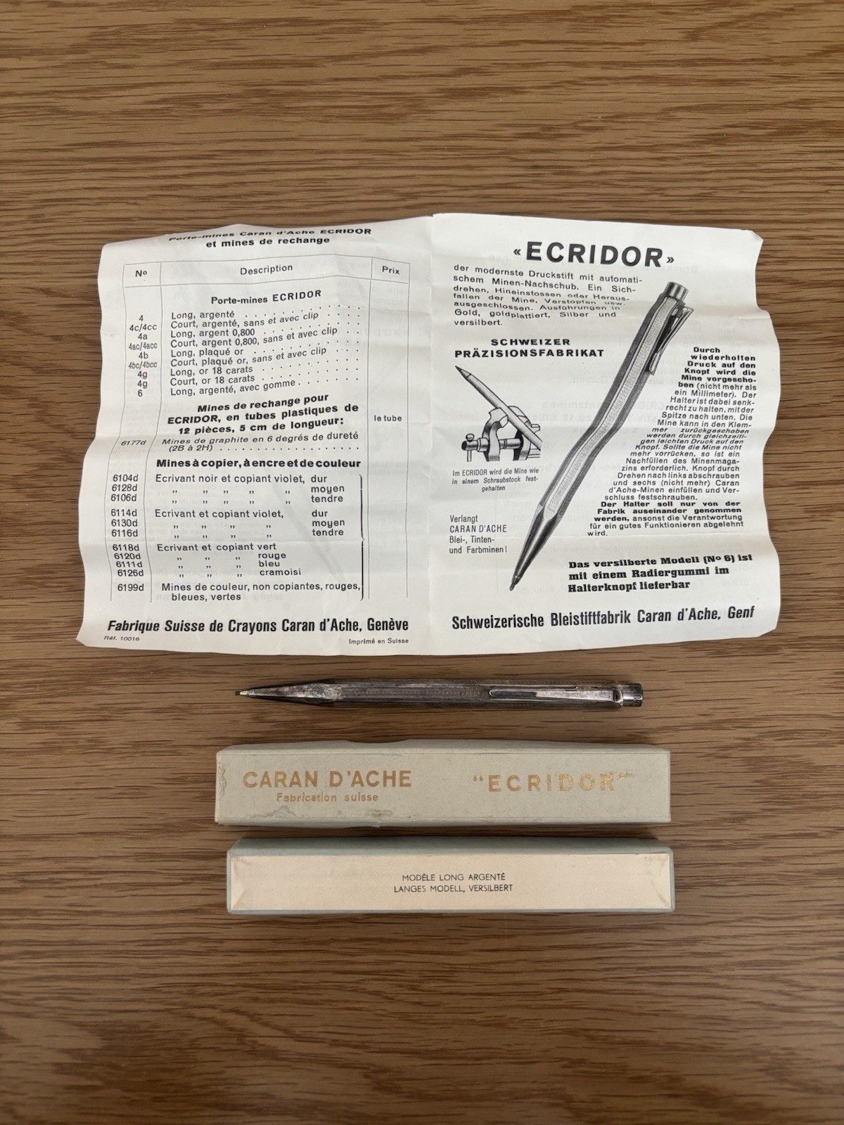 Vintage Caran D’Arche – ECRIDOR Silver Mechanical Pencil – Original Box & Manual