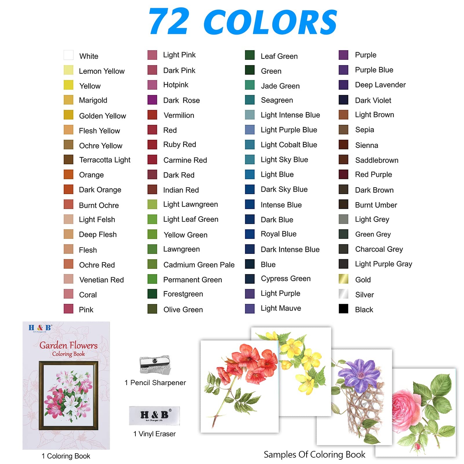 H & B 72 Colored Soft-core Coloring Pencils Set, Carry a 72 Pcs, 72 Colors