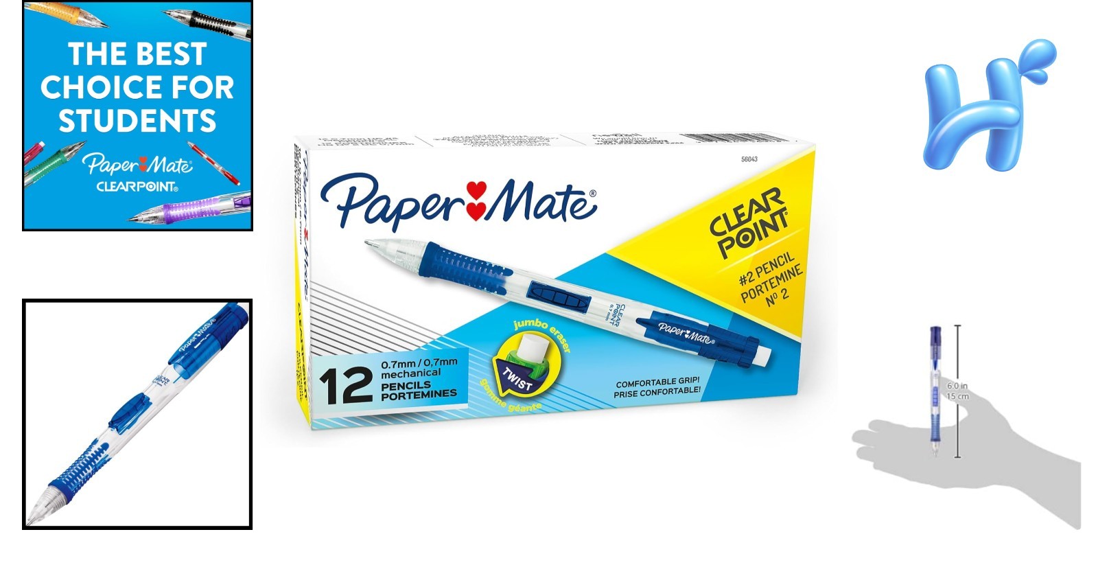 Clearpoint Mechanical Pencils, 0.7mm HB Lead, 12 Count – Erasable Comfort Grip