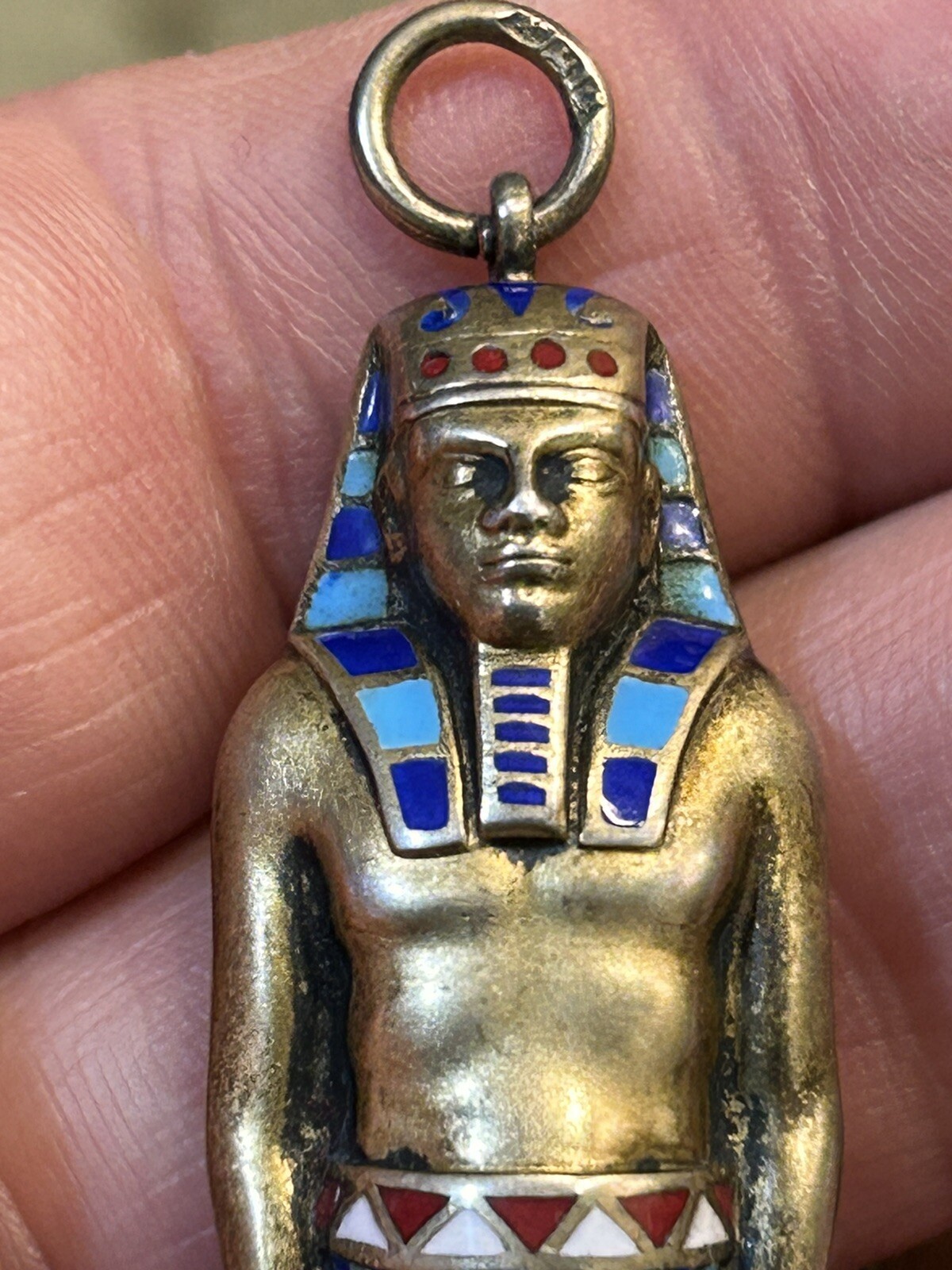 1920s British Egyptian Revival Sterling Enamel Retractable Pencil Brit Hallmarks