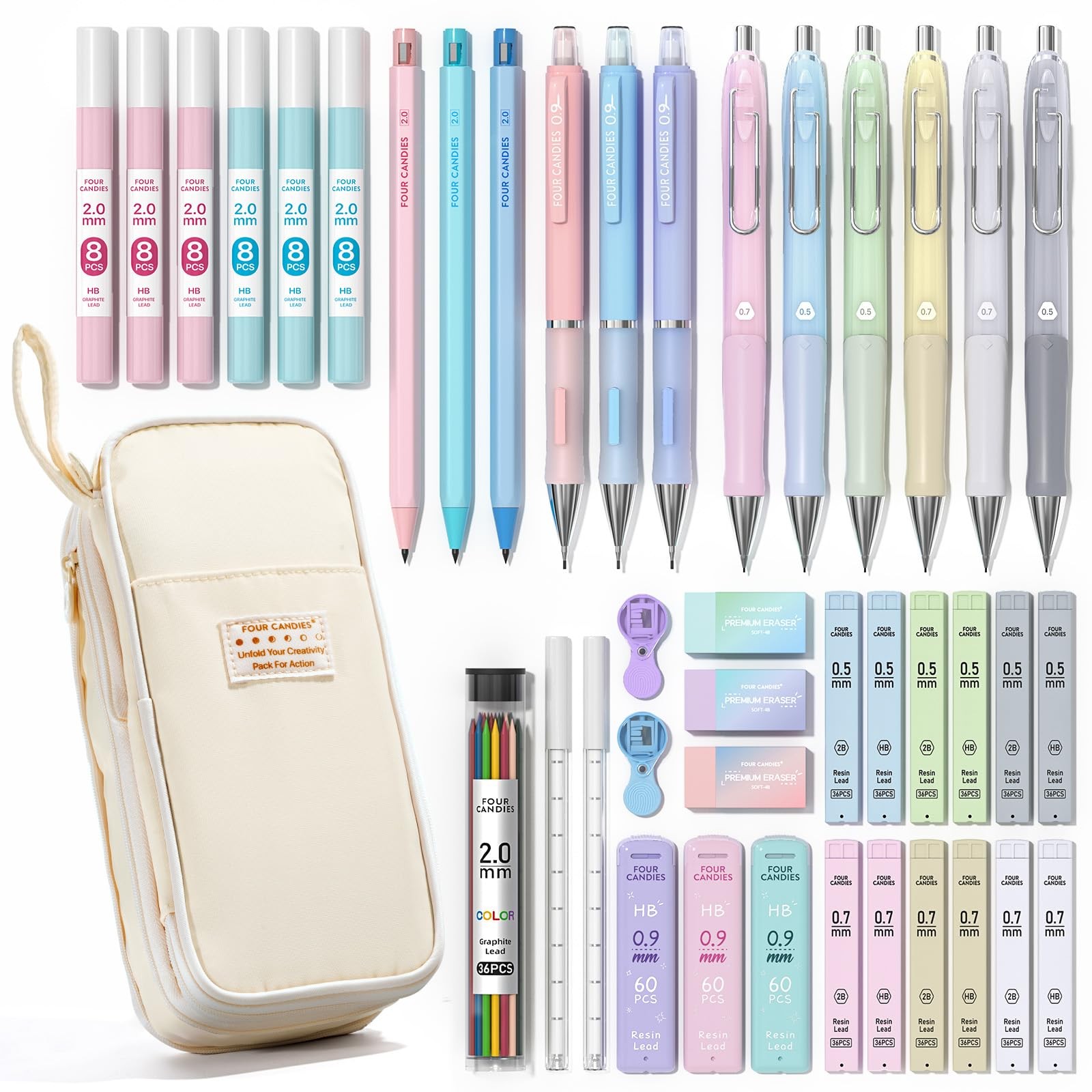 42PCS Aesthetic School Supplies, Mechanical Pencil Set 0.5mm, 0.7mm, 0.9mm, 2…