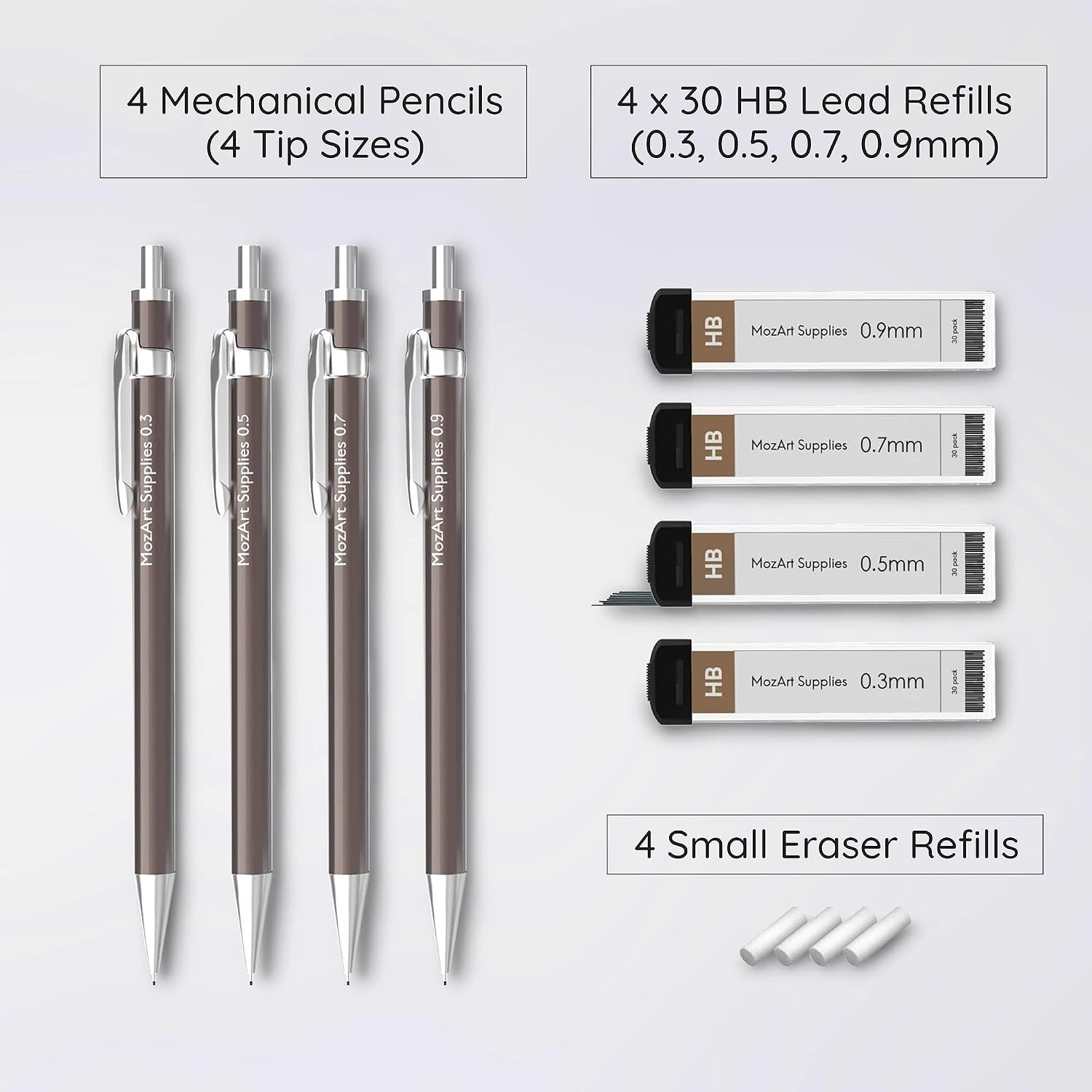 Mozart Supplies Mechanical Pencil Set with Case – 4 Sizes: 0.3, 0.5, 0.7 & 0.9Mm