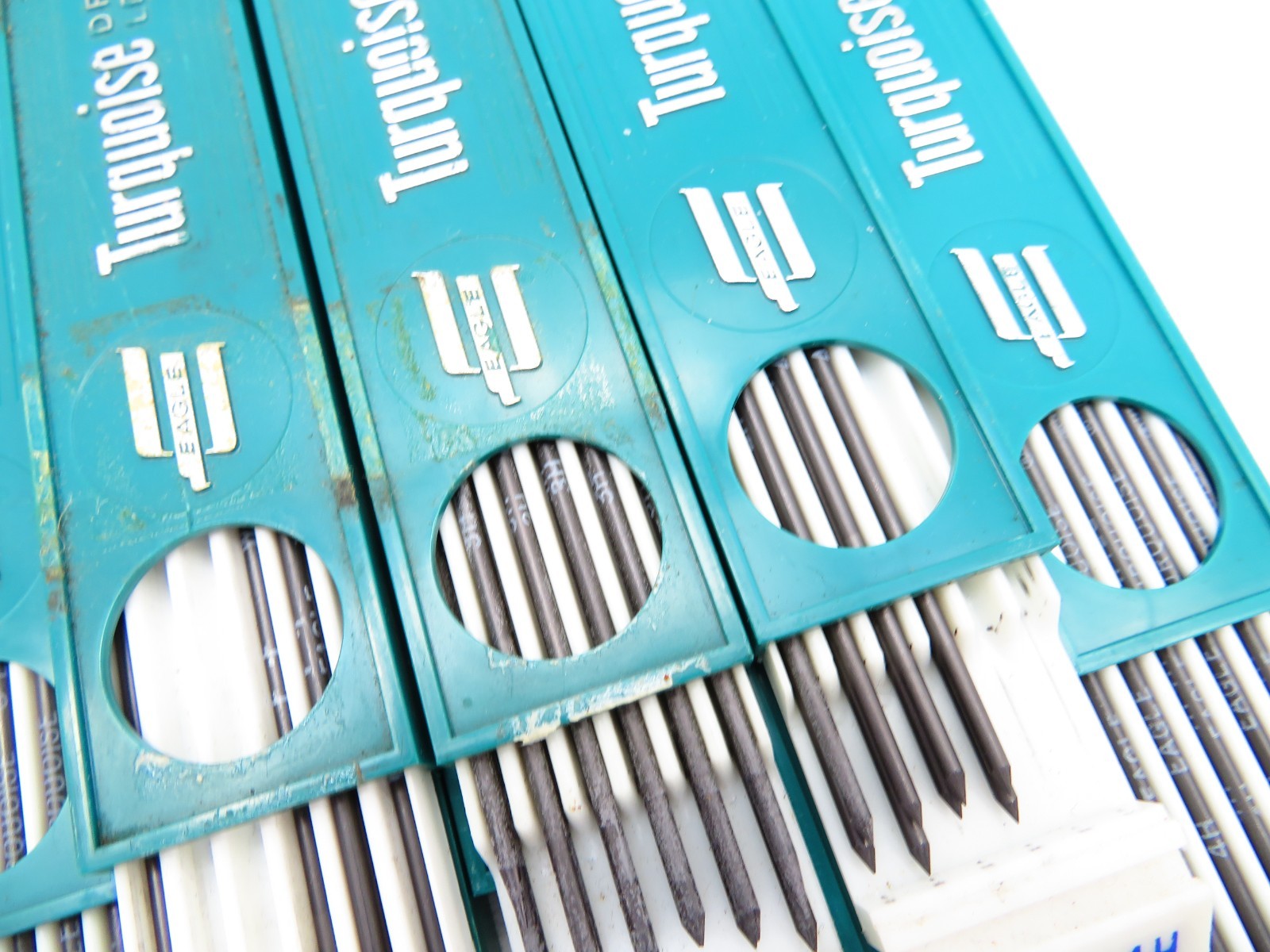 Vintage Eagle Turquoise Drawing Leads 10 Cases Assorted HB H B F 3H 4H Partial