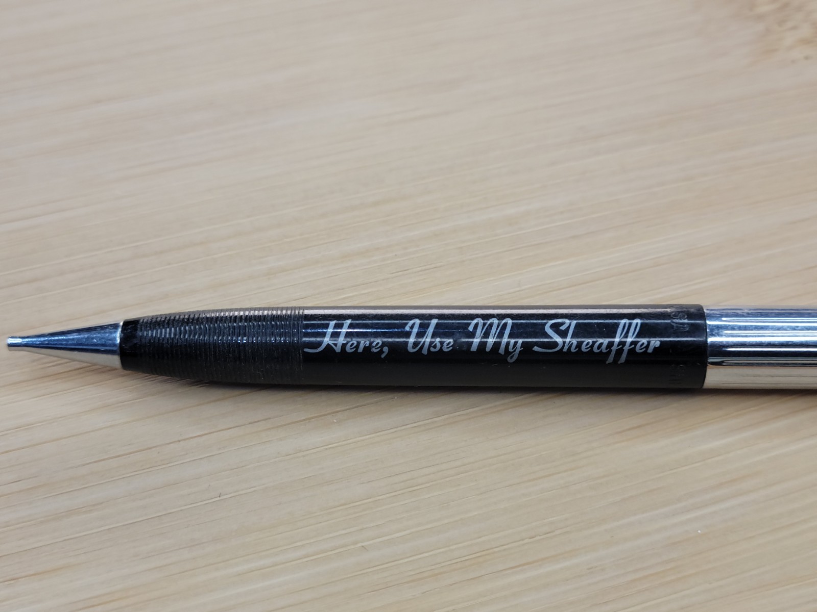 Vintage Scheaffer Mechanical Pencil “Here Use My Scheaffer” WORKS Chrome Black