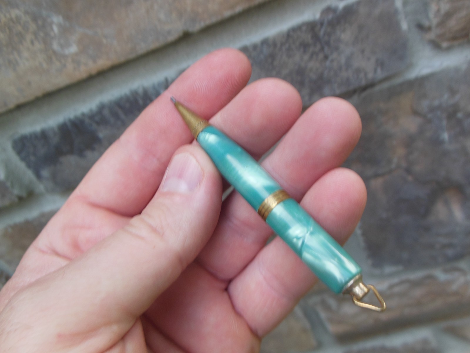 Celluloid Golf Pencil Mini Mechanical Marbled Aquamarine Swirled