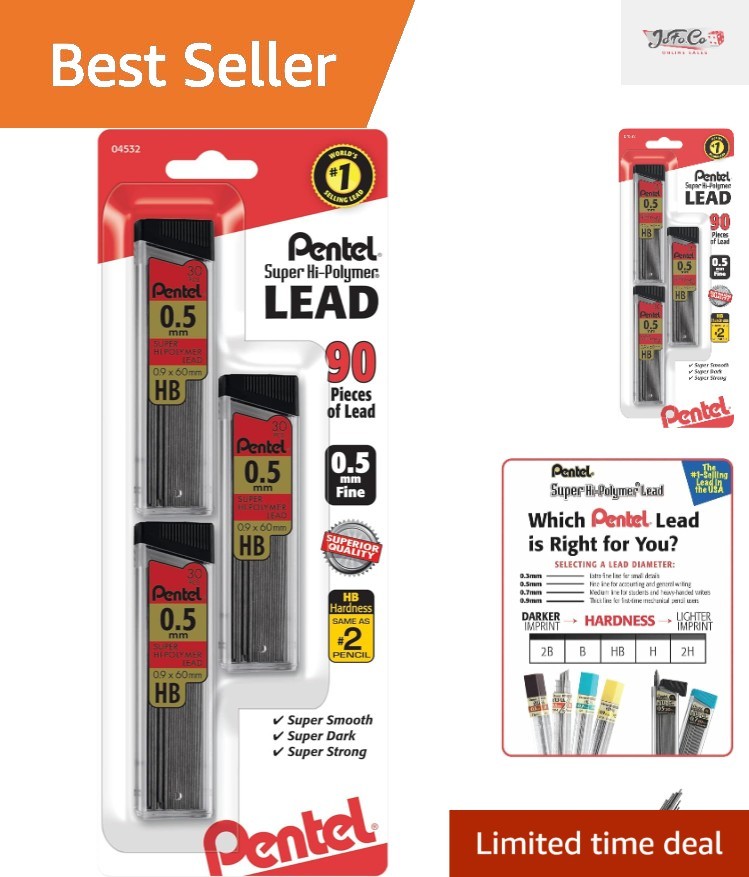 Professional Quality 0.5 mm Super Hi-Polymer Lead Refill Pack of 90 – Dark Lines