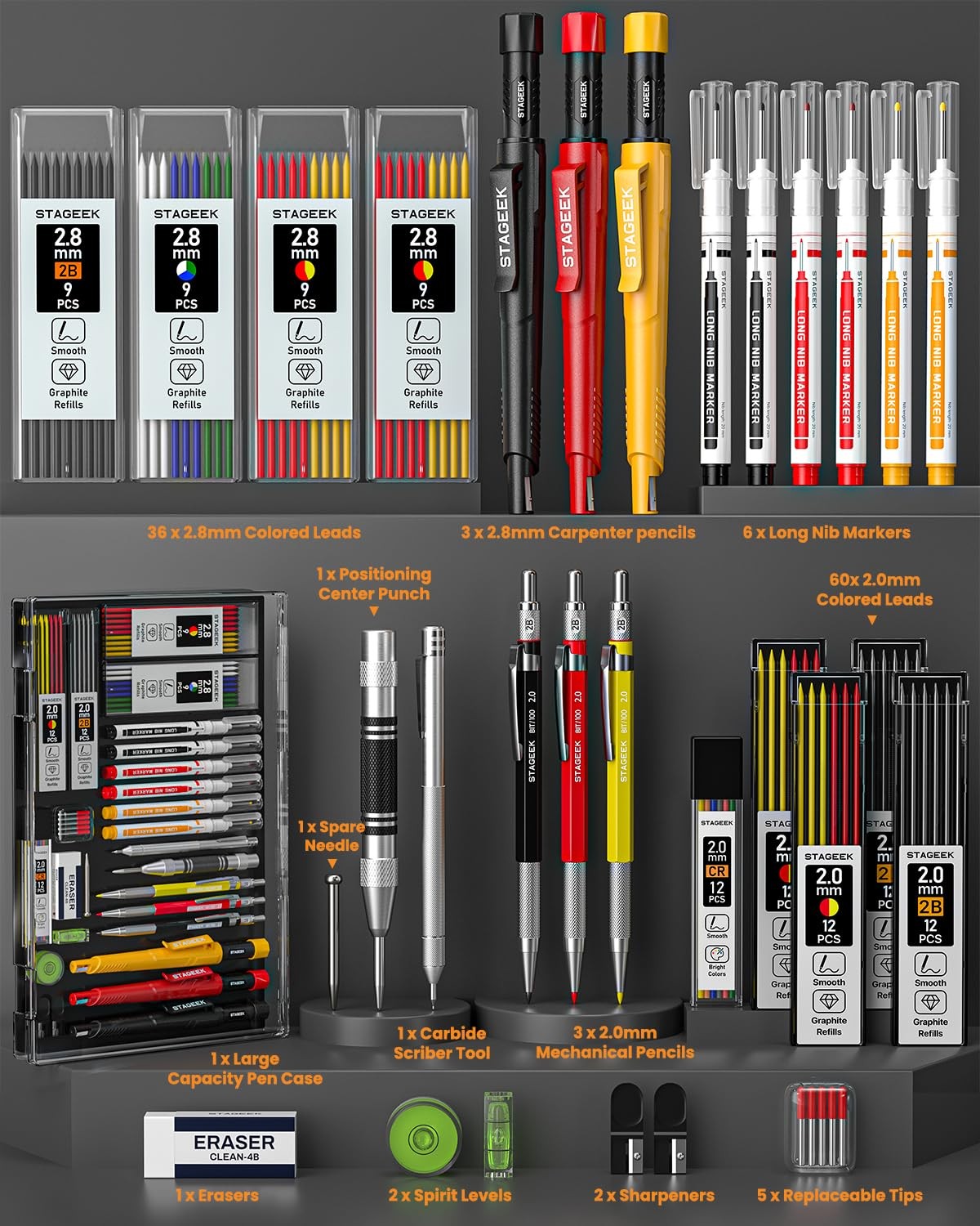 STAGEEK 36 Pack Carpenter Pencils Set With 102 Refills, Construction Pencil W…