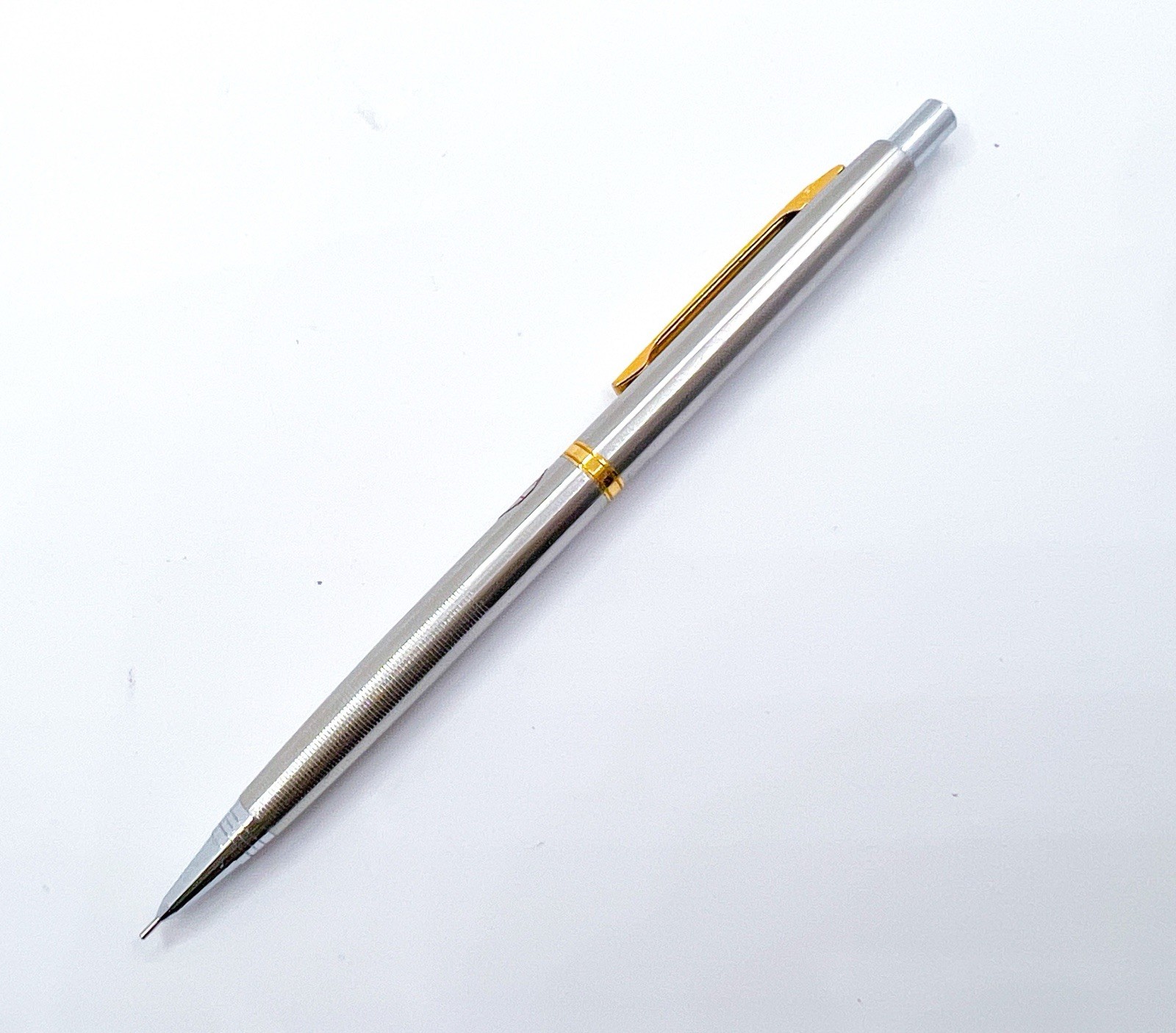 Platinum Mechanical Pencil 0.5 mm Steel Gold Trim Push Cap Functional Japan