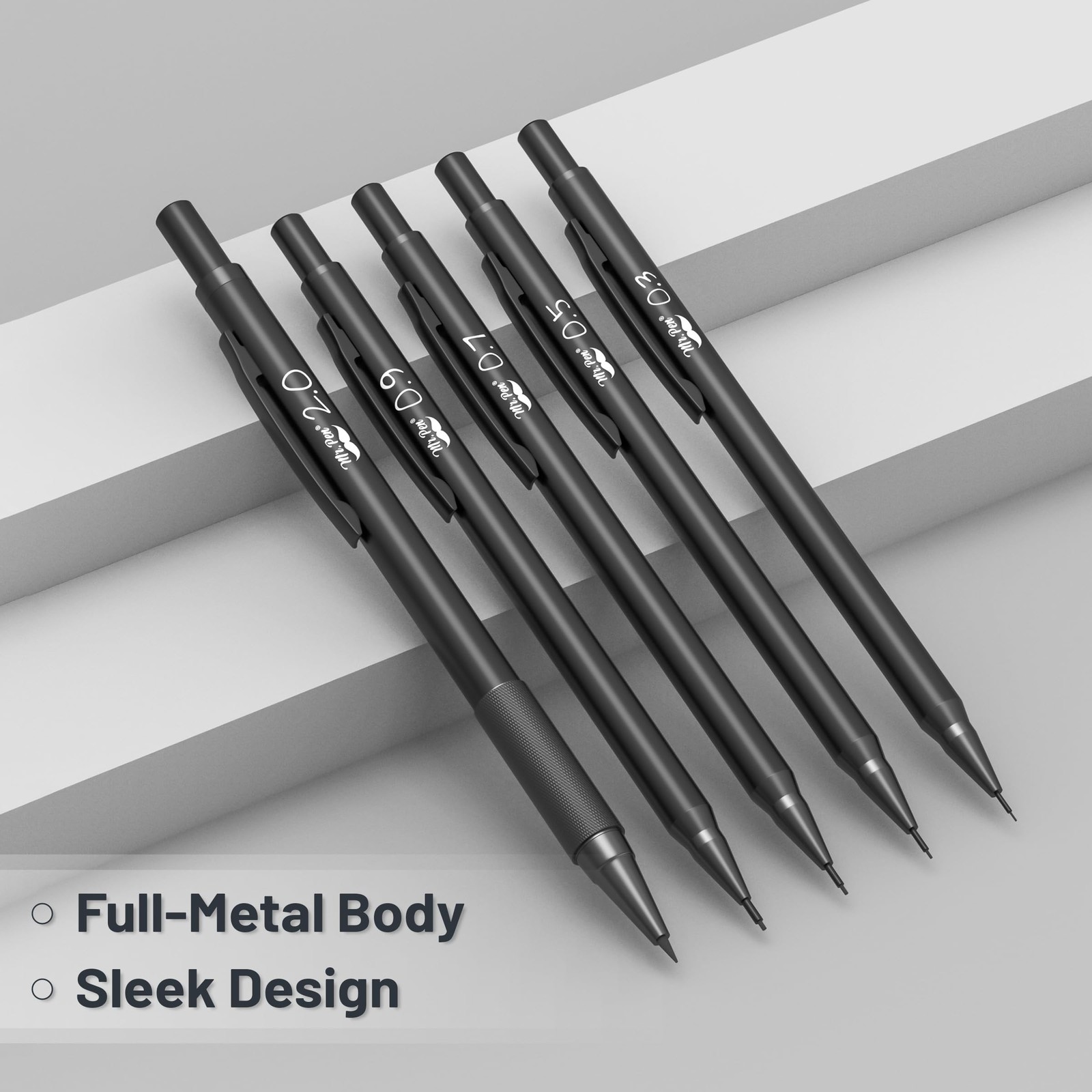 Metal Mechanical Pencil Set with Lead Refills & Erasers, 5 Pack