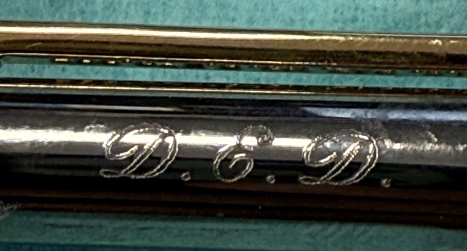 Tiffany & Co. T Clip Silver Mechanical Pencil Gold Trim Eng DED Tiffany Bag