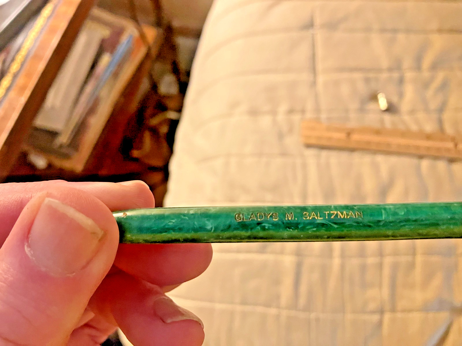 Diamond Metal Diplomat Green Marbled Mechanical Pencil Circa 1930