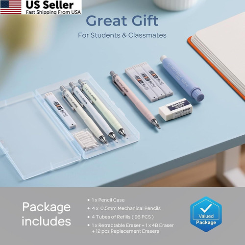 Nicpro Cute Mechanical Pencil Set, 4PCS 0.5mm Pastel Drafting Pencils