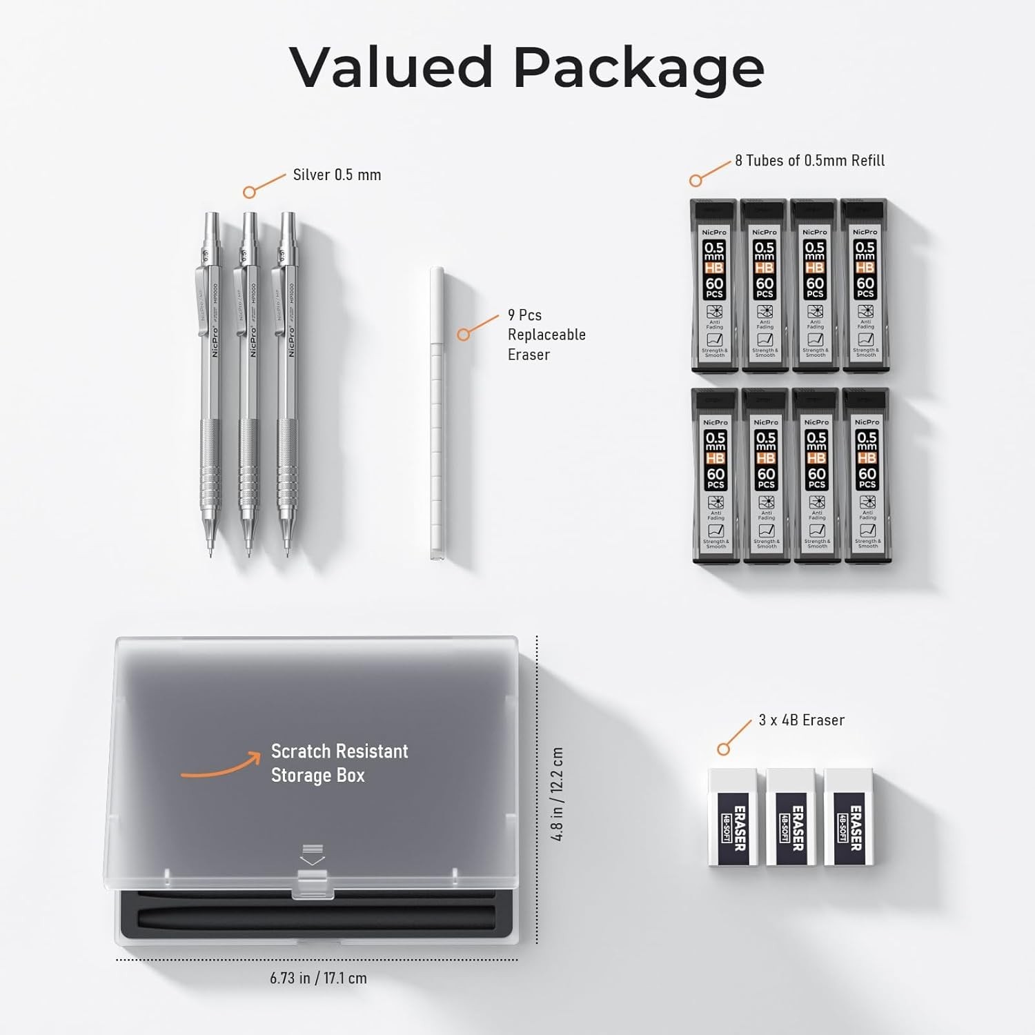 Durable 3PCS Mechanical Pencil Set with 8 HB Lead Tubes & Stylish Storage Case