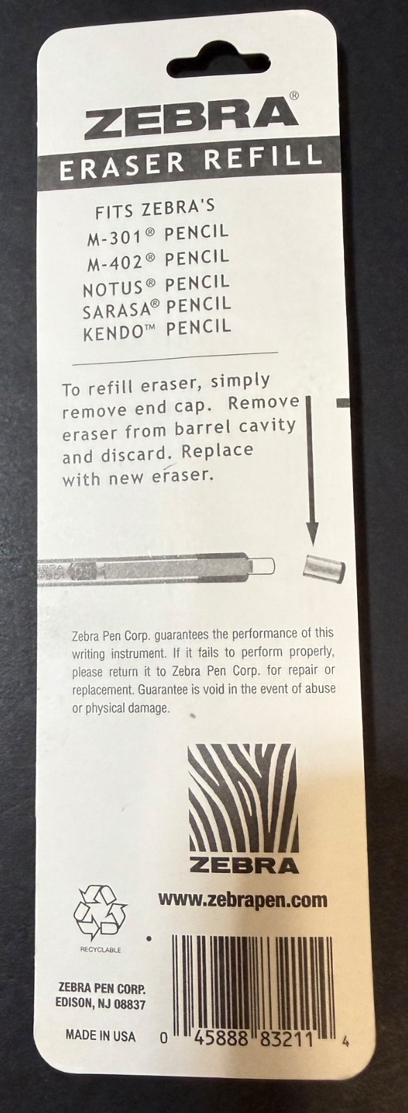 Zebra Pencil Eraser Refill 7-count (6 Packs) Mechanical M-301 M-402 Brand New