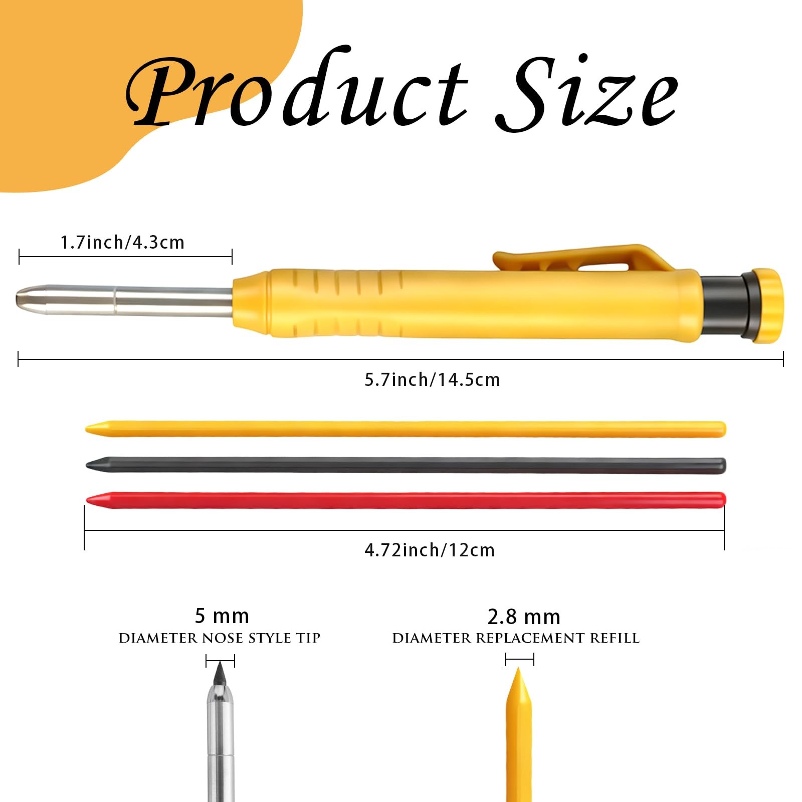 12 PCS Solid Carpenter Pencils Deep Hole Mechanical Marker 72 Refills 2.8mm