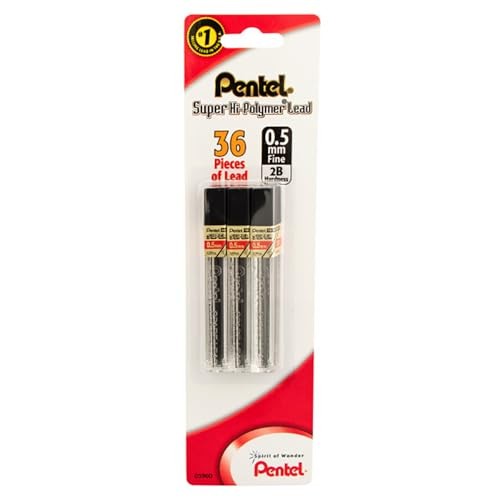 Lead Refills 0.5mm 2B, Black, 12 Leads per Tube (C505-2B) – Pack of 3