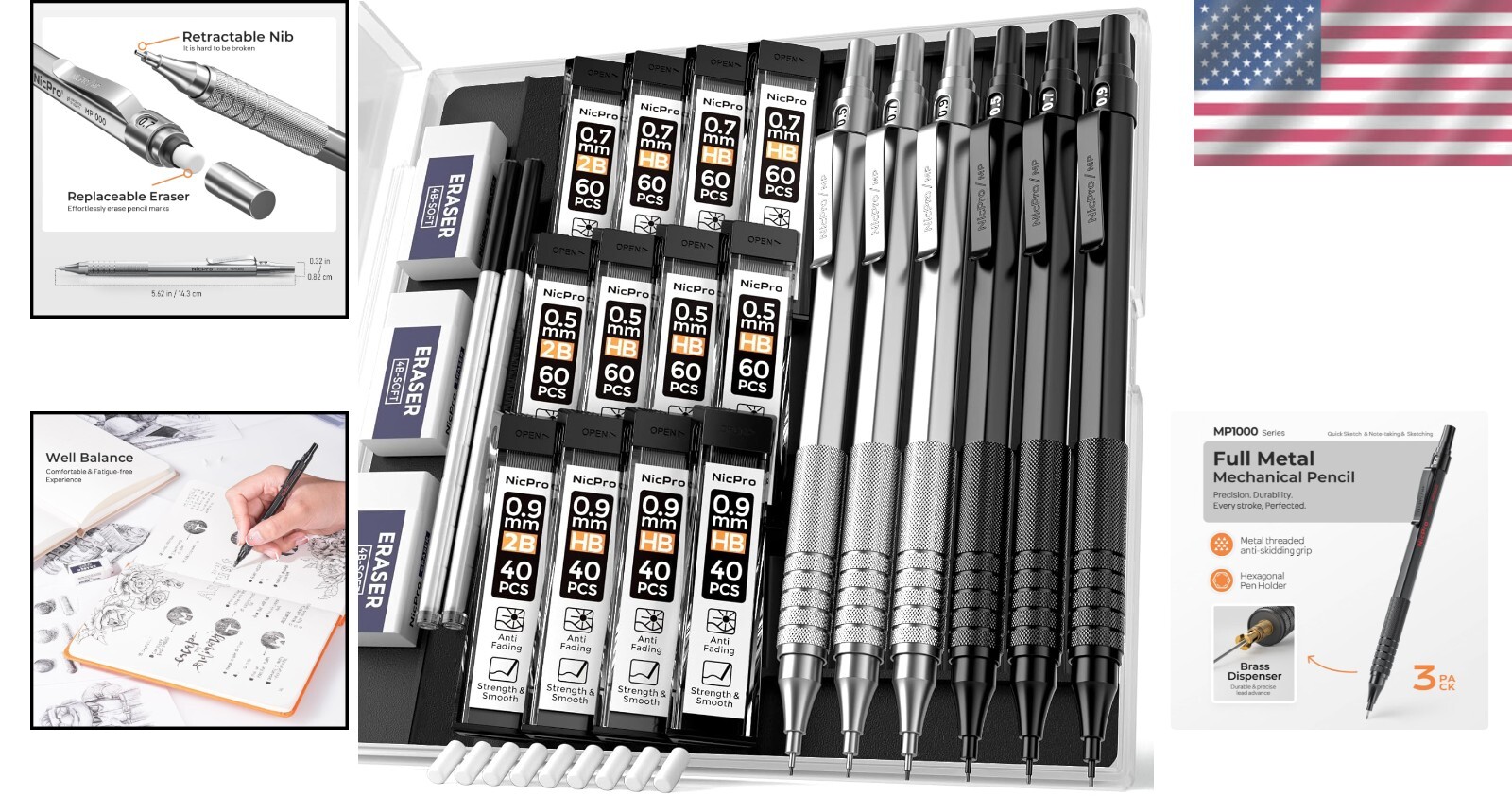 Lightweight Mechanical Pencil Kit with Storage Case – Ideal for Professionals