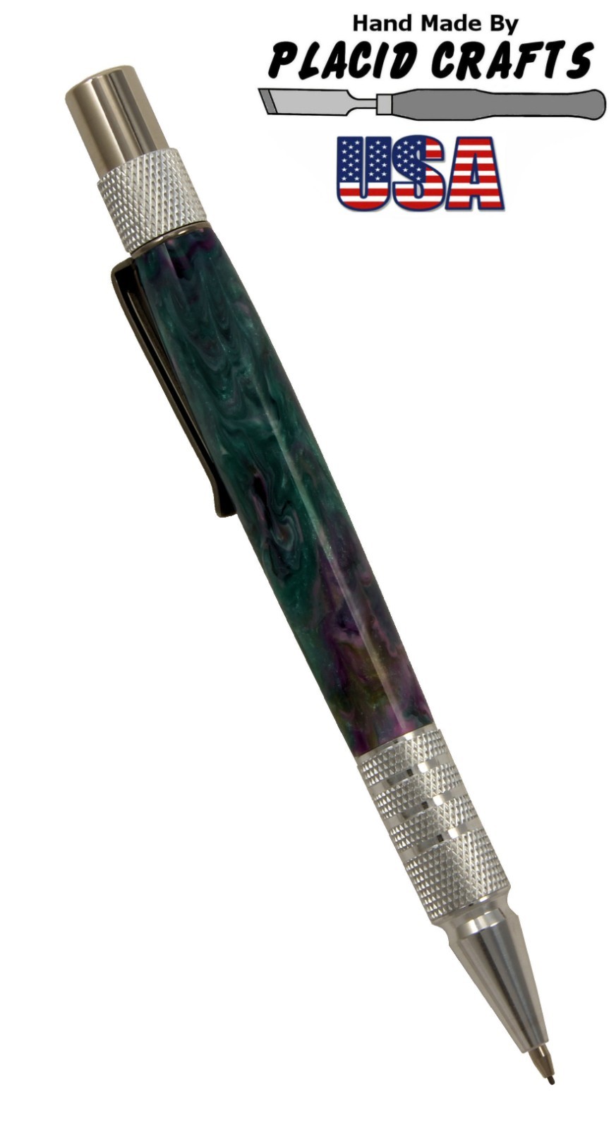 Dura Click .07mm Pencil / Knurled Aluminum & Green and Purple Swirl Body / N88