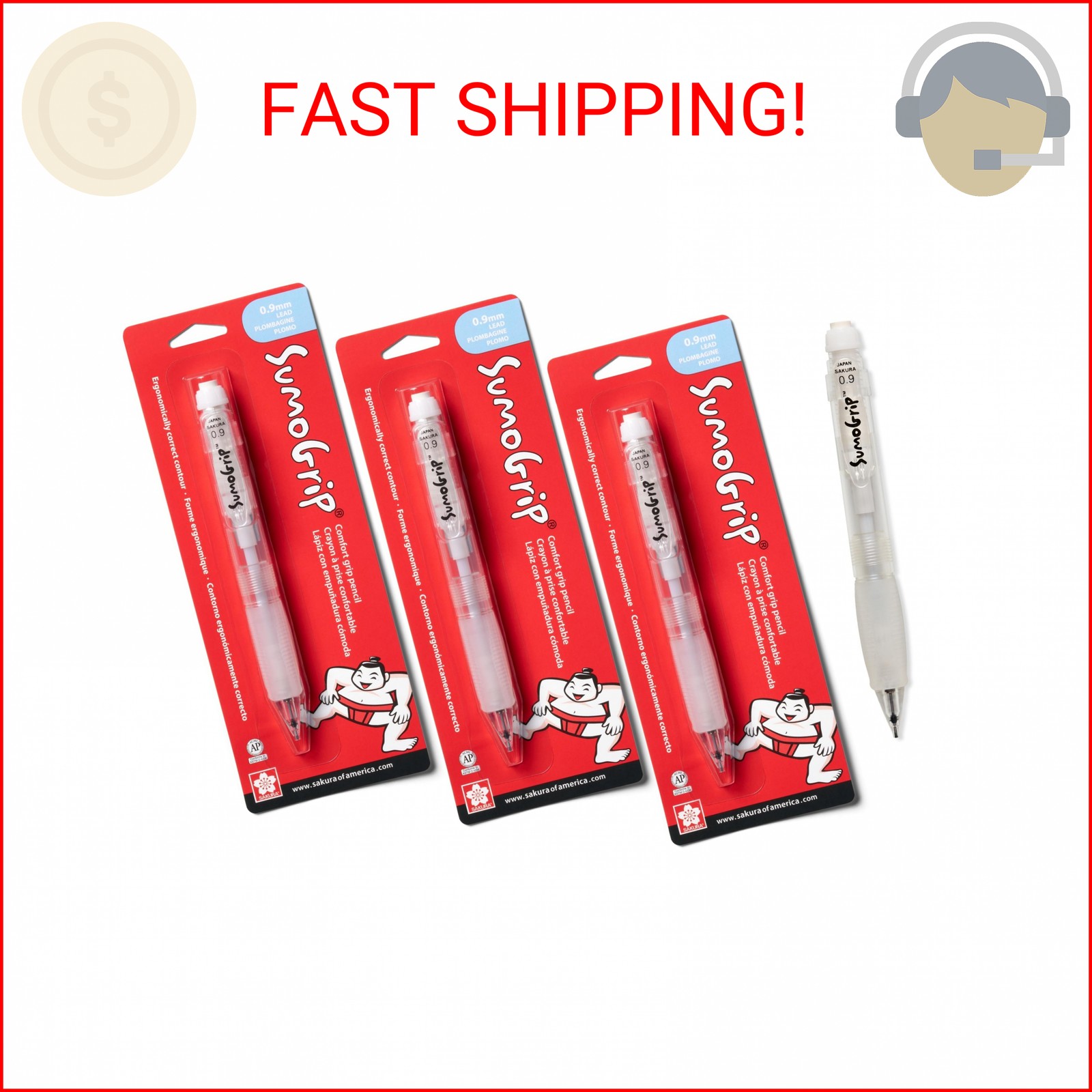 SAKURA SumoGrip Pencil with Comfort Grip – 0.9 mm Ergonomic Mechanical Pencil –