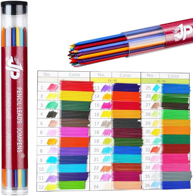 36-Pack 90 Mm 2.0Mm Mechanical Pencil Lead Refills in Assorted Colours/Black/Blu
