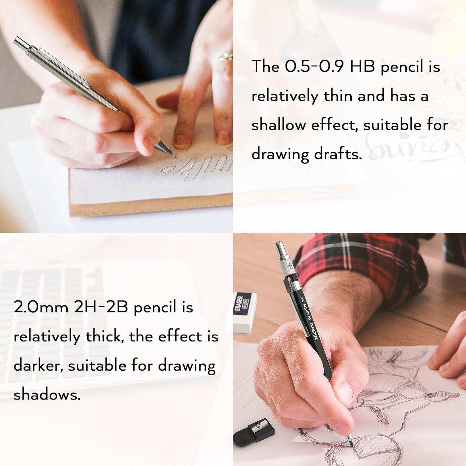 Professional 6PCS Mechanical Pencils Set – 0.5mm, 0.7mm, 0.9mm & 2mm Graphite