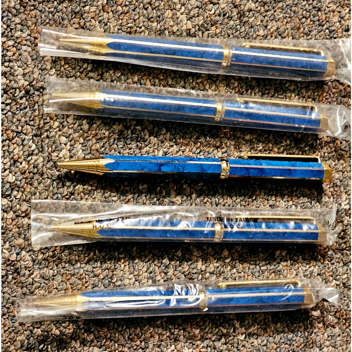 New Set of 5 Chamberlain Mechanical Pencil Blue Marble & Gold