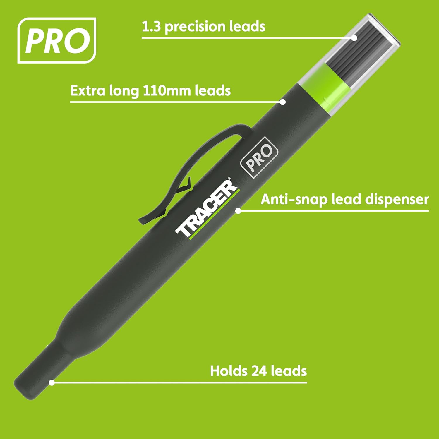 Pro Series Precision Pencil Replacement Leads Set – 24 X 1.3Mm Graphite Leads fo