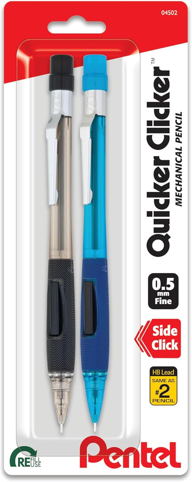 Pentel Quicker Clicker Mechanical Pencil, 0.50 Mm, Assorted, 2 per Pack (PD345BP